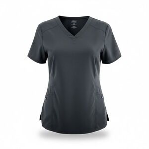 Genuine Dickies Women's Stretch Twill V-Neck Rib-Knit Trim Scrub Top 3XL Gray